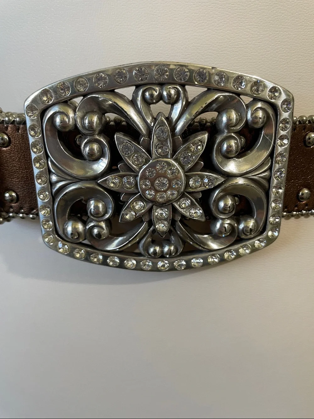 Western Boho Vintage Brown Studded Leather Small Belt Ornate Buckle FoxyGoods